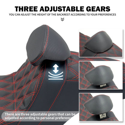 Assento 2 Lugares Moto Garupa Com Encosto Ajustável Almofada Para Harley Touring Electra Road Glide 09-23 Assento De Couro