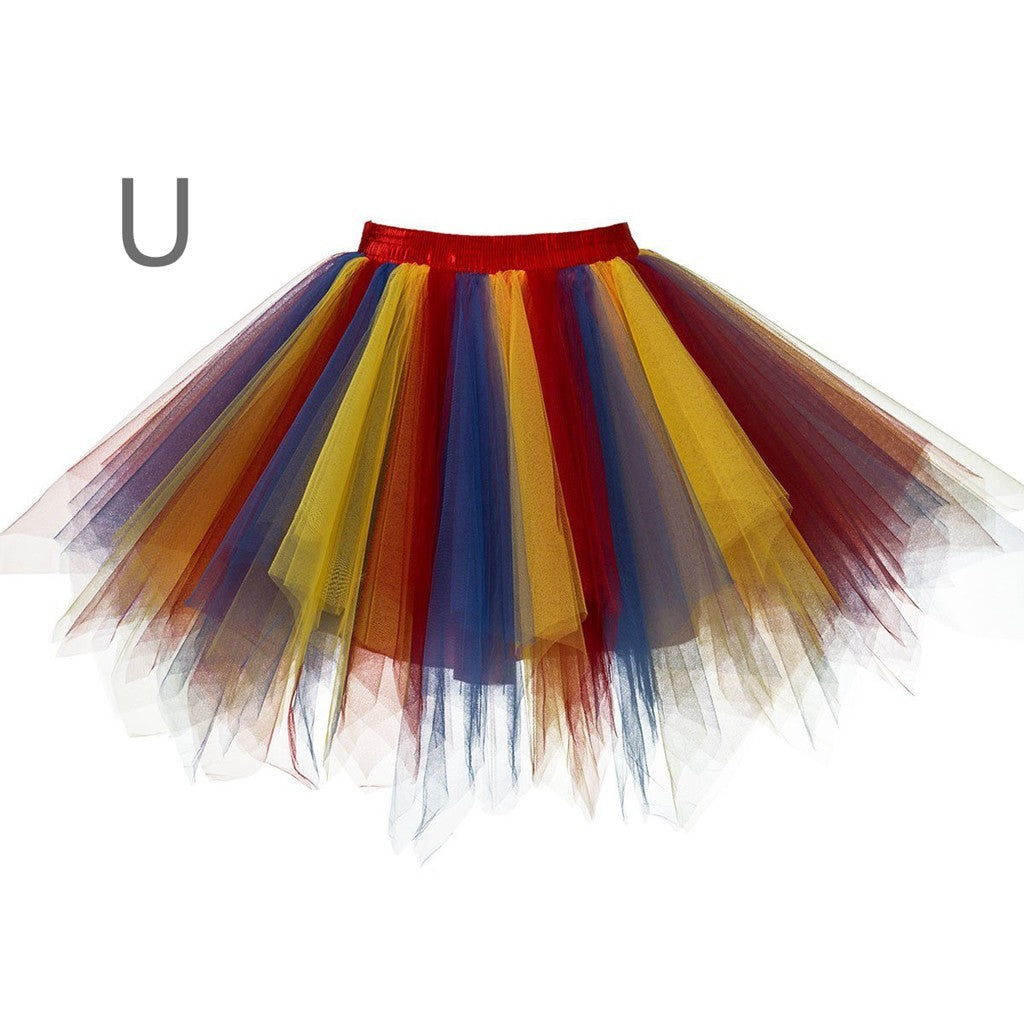 Princess Midi Fairy Tulle Skirt Pleated Dance Tutu Skirts Womens Lolita Petticoat Jupe Tulle Femme Party Puffy Skirts Adult