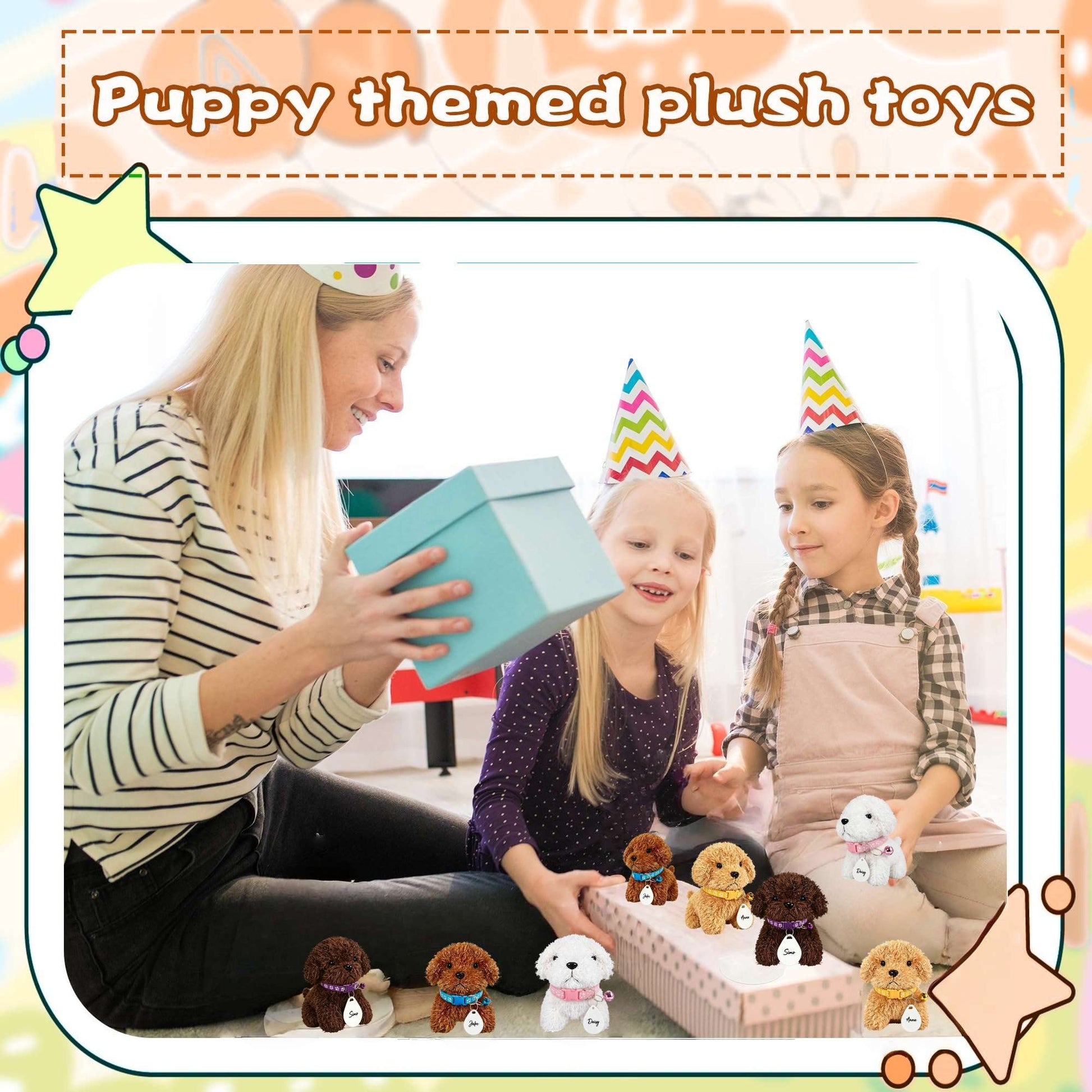 8-24Set Adopt a Puppy Party Favors Teddy Dog Bulk Adjustable Dog Collars with ID Card for Kids Toys Graduation Birthday Gifts