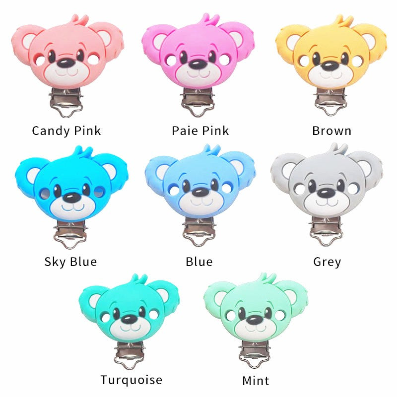 Chenkai 10PCS Round Bear Star Silicone Teether Clip DIY Baby Pacifier Dummy Chain Holder Soother Nursing Jewelry Toy Clips