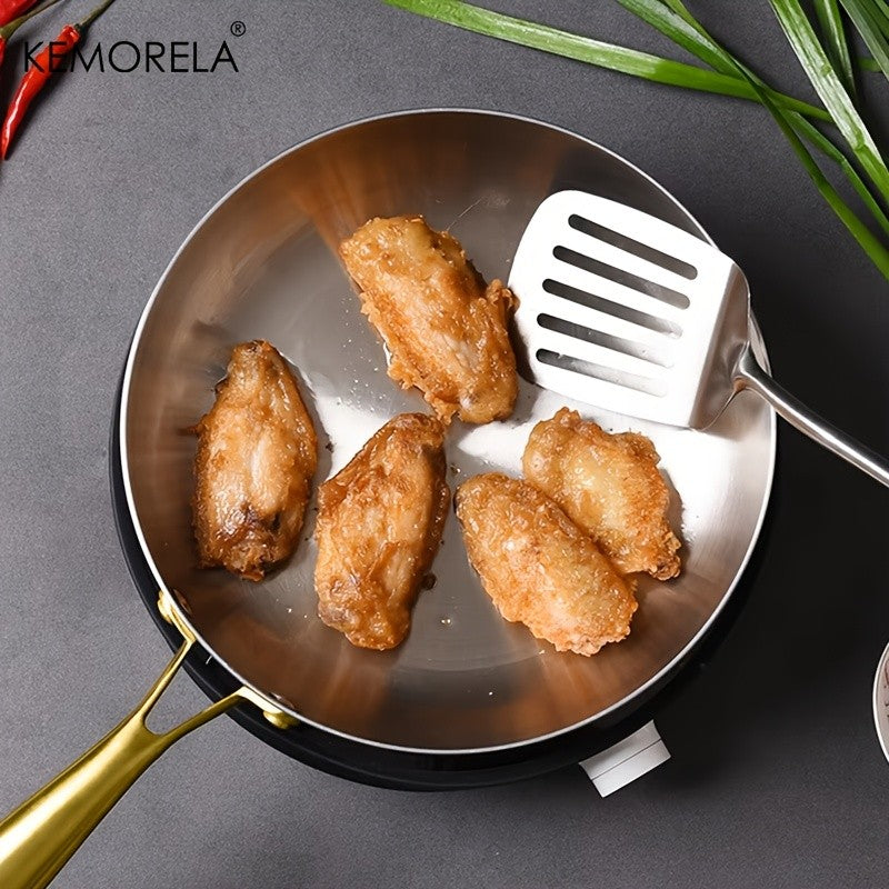 KEMORELA 3PCS 316 Stainless Steel Gold Handle Non-Stick Frying Pan Set 2MM Thick 5-Ply Wok Pan Food Grade Safety Multiple Sizes