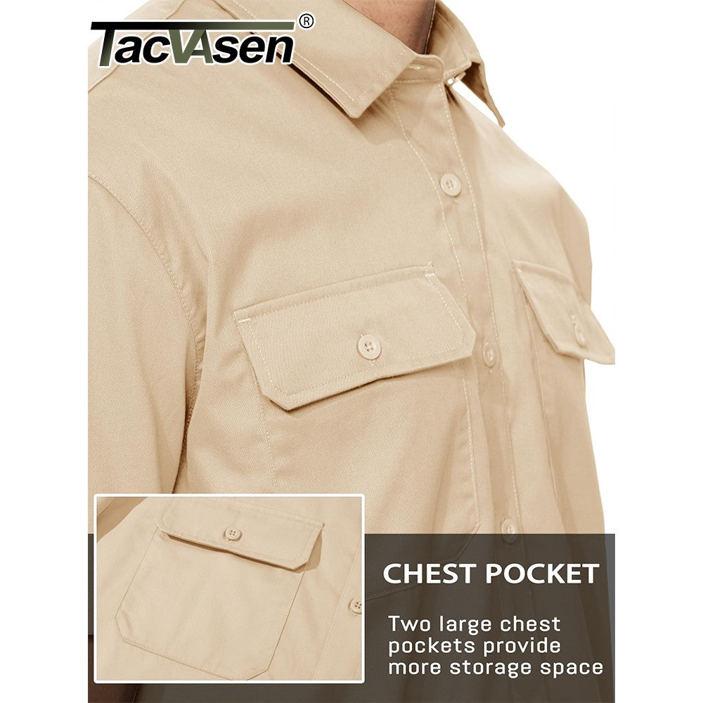 TACVASEN Quick Dry Short Sleeve Shirts Mens Casual Button Up Cargo Shirt Summer Hiking Fishing Trekking Work Shirts Outdoor Male