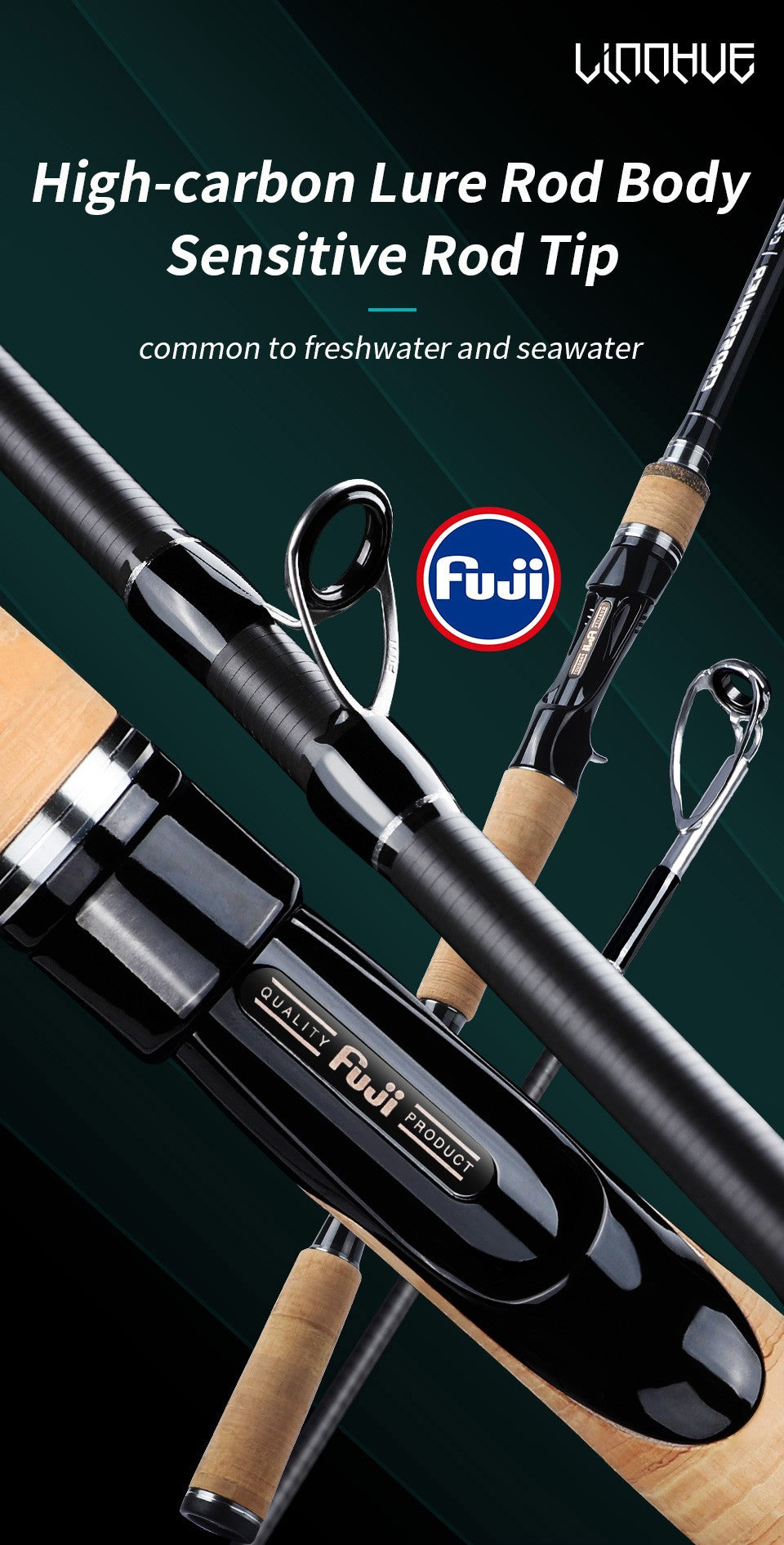 Vara de Pesca LINNHUE TS Fuji Guide Lure Rod 1.68-2.7m 2/3 Seções Fibra de Carbono Leve Vara de Spinning Vara de Baitcasting Haste de Presente Capa de Vara