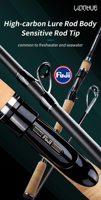 Vara de Pesca LINNHUE TS Fuji Guide Lure Rod 1.68-2.7m 2/3 Seções Fibra de Carbono Leve Vara de Spinning Vara de Baitcasting Haste de Presente Capa de Vara