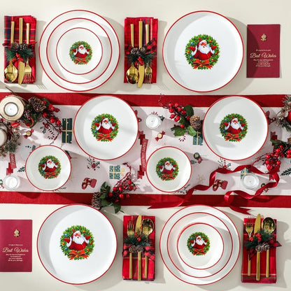 12Piece Christmas Porcelain Dinnerware Set for 4 Including Plates and Bowls Ceramic Kitchen Dining Ware Set with Santa Claus De