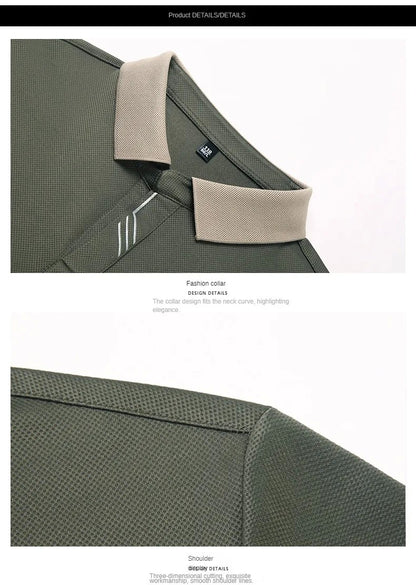 New Men's Long-sleeved Polo Shirt Sweatwear Business Casual Top Fashion Classic Solid Color Male Brand Basic V-neck Top