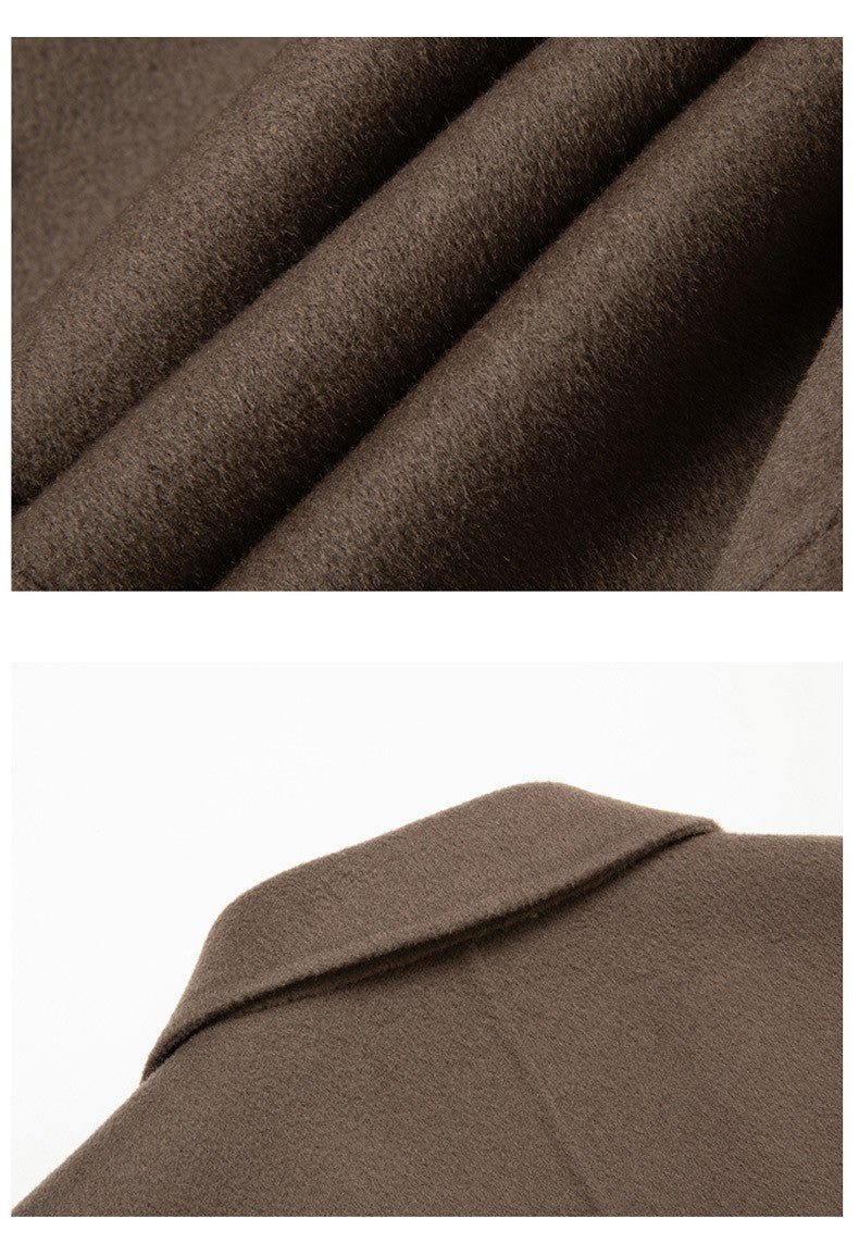 Men's 100% Wool Blend Overcoat - British-Inspired Mid-Length Trench Coat for All-Weather Smart Casual Wear