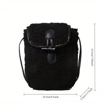 1 Pcs Women's Retro Lamb Fleece Bag Color Blocking Minimalist Mobile Phone Bag Single Shoulder Crossbody Small Bag