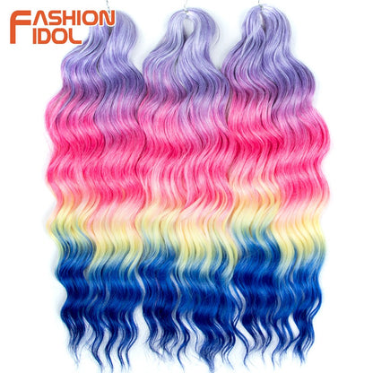 FASHION IDOL Cabelo de Crochê Torção Laranja Extensões de Cabelo Trançado de Onda Profunda Sintética Cabelo Onda de Água 24 Polegadas Fibra Resistente ao Calor