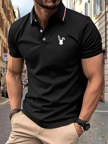 2025 New Men's Polo Shirt Rabbit Logo Pattern Print Summer Lapel stripes Men Short Sleeve Casual Breathable Light Luxury T-shirt