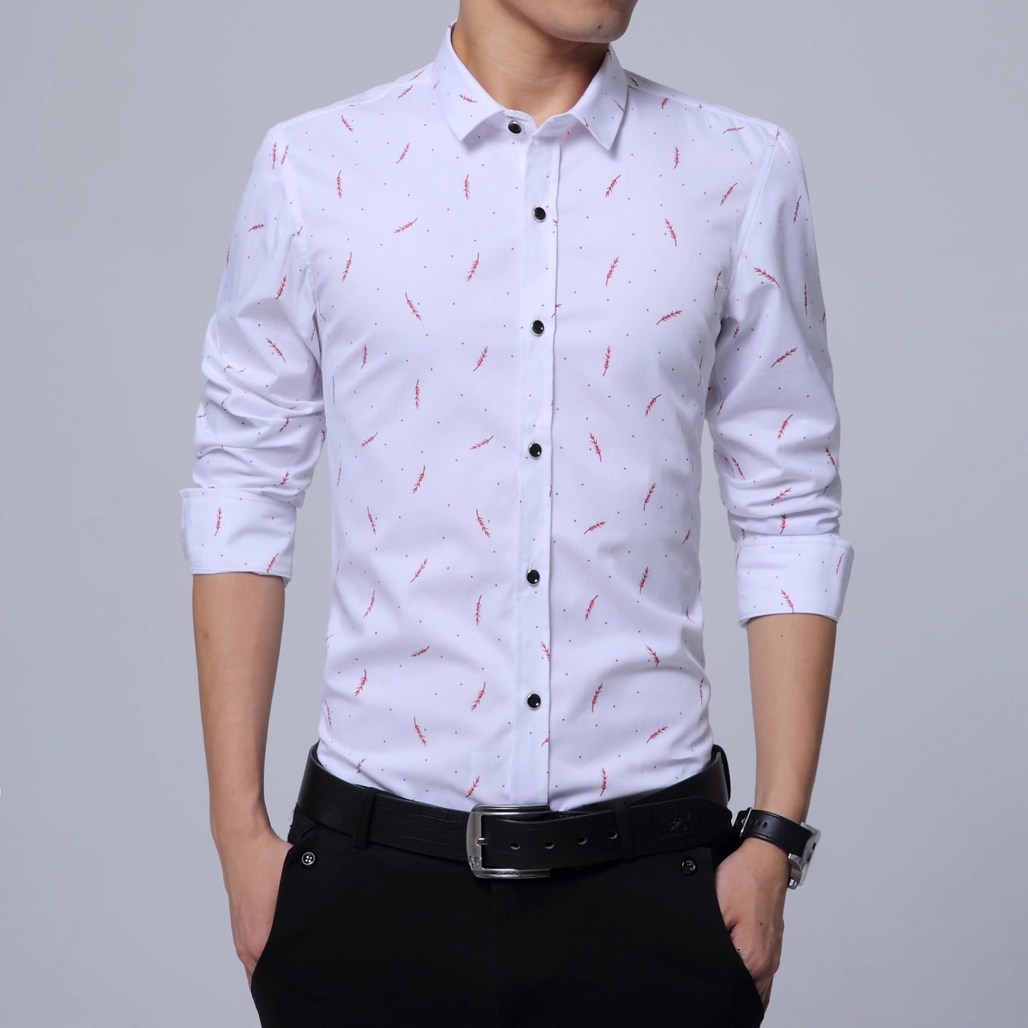 2026 Spring Men's Long-sleeved Shirt, Single-breasted Lapel Cotton Shirts, Blue