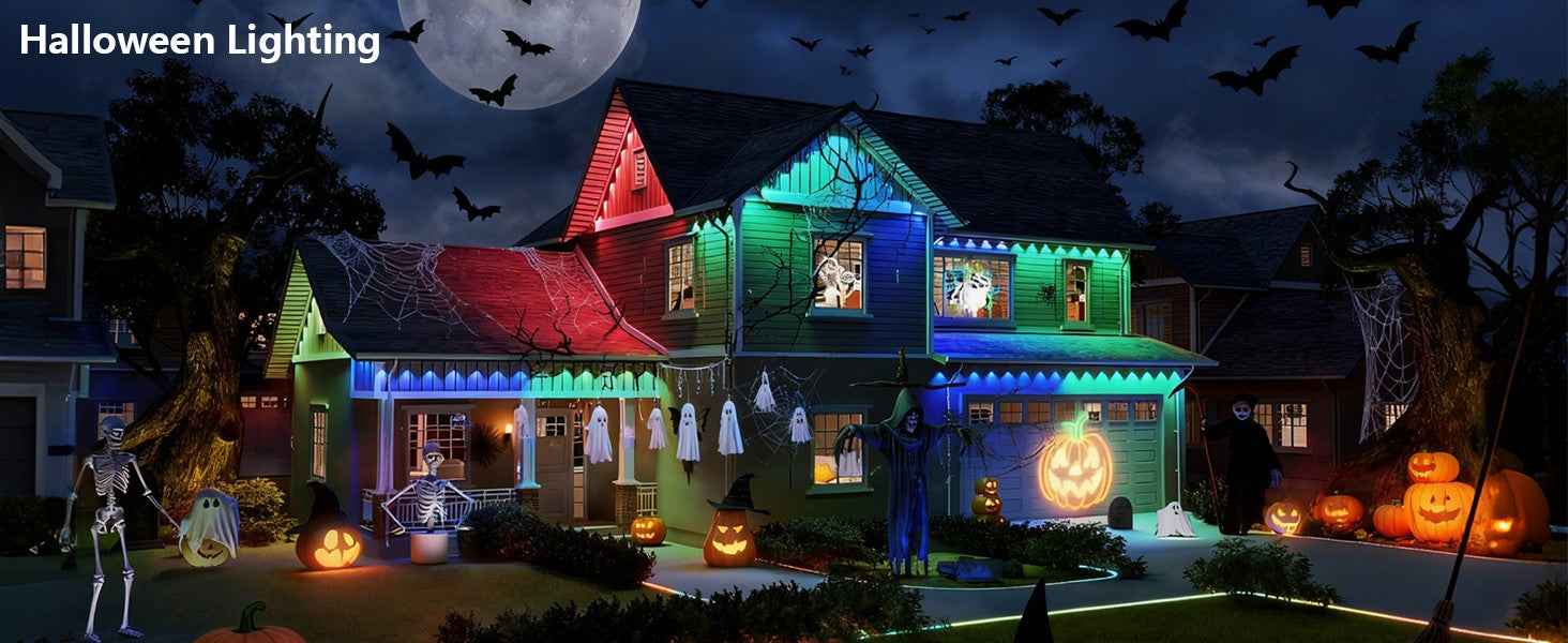 Smart Permanent Outdoor Lights Eaves Lights IP67 Waterproof Light String with App Remote Control Music Sync for House Roof Decor