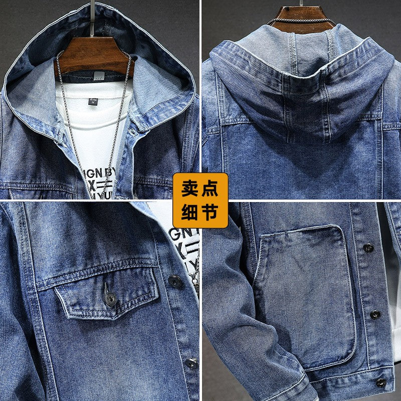 Men Denim Jackets Coats Button Coat Hooded Jacket Full Sleeve Casual Splice Regular Open Stitch Pockets Solid Spring 2025