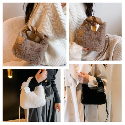 New Winter Plush Handbag Small Half Moon Crossbody Bag Simple Elegant Cute Ladies Shoulder Bag