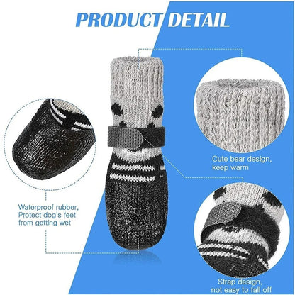 Outono Inverno Cão de Estimação Sapatos Meias Impermeáveis Gatos Cães Meias de Borracha Antiderrapantes Cão Botas de Chuva Neve Meias de Tricô Quentes para Cães