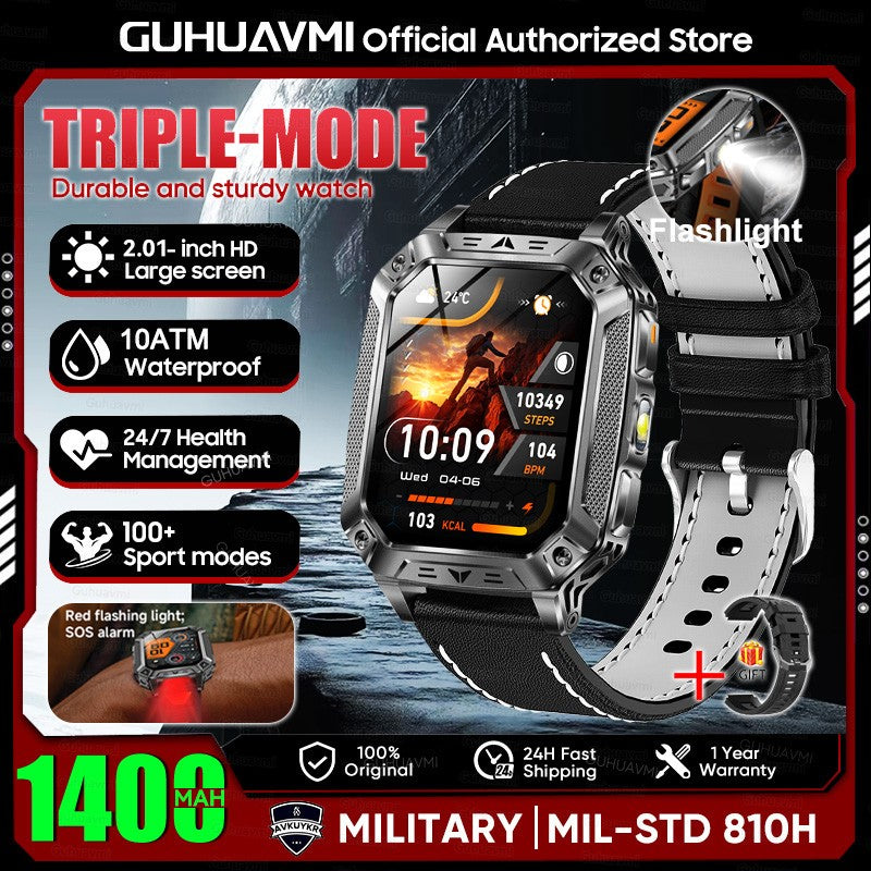 2026 Novo 1400mAh Bateria Grande Militar Ao Ar Livre 2.01 polegadas Smartwatch Masculino 10ATM À Prova D'água Chamada Bluetooth Relógio Inteligente Esportivo