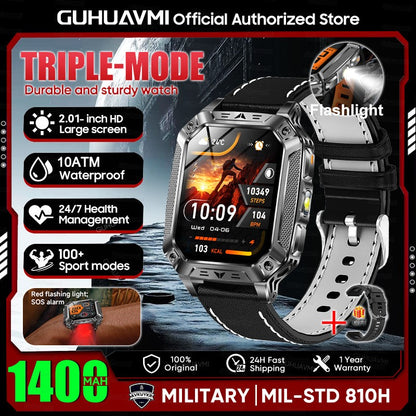 2026 Novo 1400mAh Bateria Grande Militar Ao Ar Livre 2.01 polegadas Smartwatch Masculino 10ATM À Prova D'água Chamada Bluetooth Relógio Inteligente Esportivo