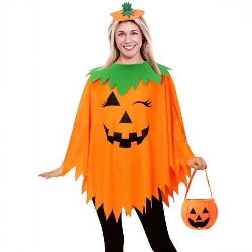 Halloween Party Adult Pumpkin unisex Costume Cloak Pumpkin Shawl Pumpkin Hat Headband Set Holiday Dress Up Cosplay