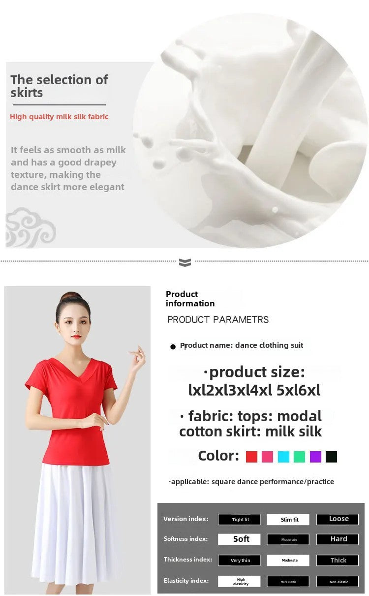 Plus Size Elegant Plus Size Women's Long Dress For Dancing And Commuting Stylish Square Dance Skirt With Wide Hemline For Soc...