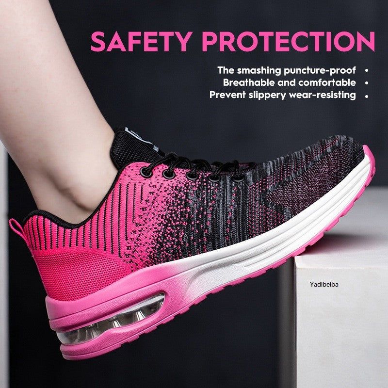 Sapatos de segurança leves para mulheres e homens, tênis de trabalho com amortecimento de ar, sapatos com bico de aço, botas de segurança para construção, sapatos de trabalho anti-impacto.