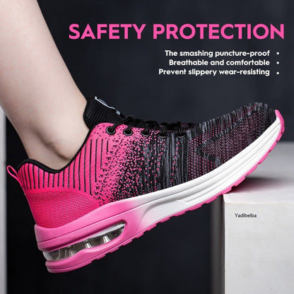 Sapatos de segurança leves para mulheres e homens, tênis de trabalho com amortecimento de ar, sapatos com bico de aço, botas de segurança para construção, sapatos de trabalho anti-impacto.