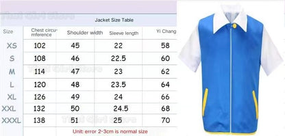 Men Anime Trainer Cosplay Costume Boys Ash Ketchum Adult for Girls Halloween Women Disfraz Party Blue Jacket Cap Gloves Full Set