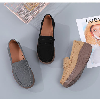 Ngouxm Women Flat Platform Loafers Ladies Elegant Suede Leather Moccasins Shoes Woman Slip On Moccasin Women's Casual Shoes