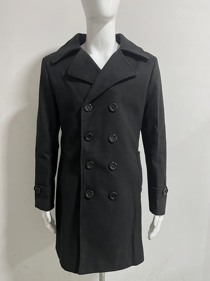 Men's autumn and winter new collection men's coat casual fashion double breasted mid length men's top coat