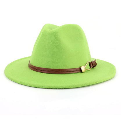 New Brown Belt Buckle Jazz Fedora Hat Autumn Winter Women Men Party Church Top Hat Wide Brim Sun Hat Felt Panama Cap