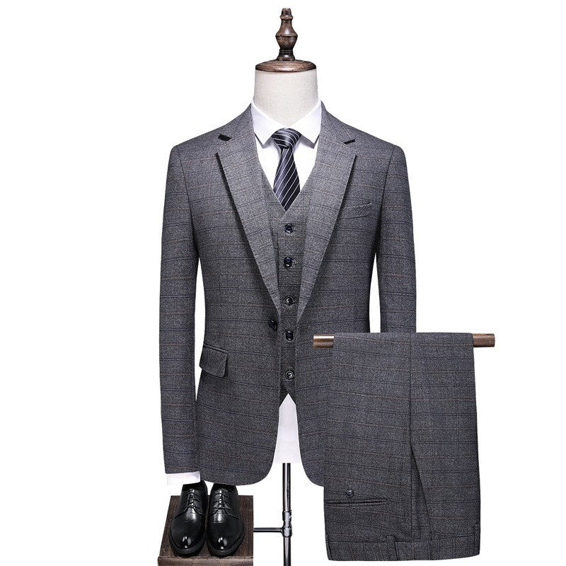 Mens Suits 3 Piece Business Office Formal Set Checkered Pattern Slim Fit Blazer Vest Pants High Quality Luxury Work Wedding
