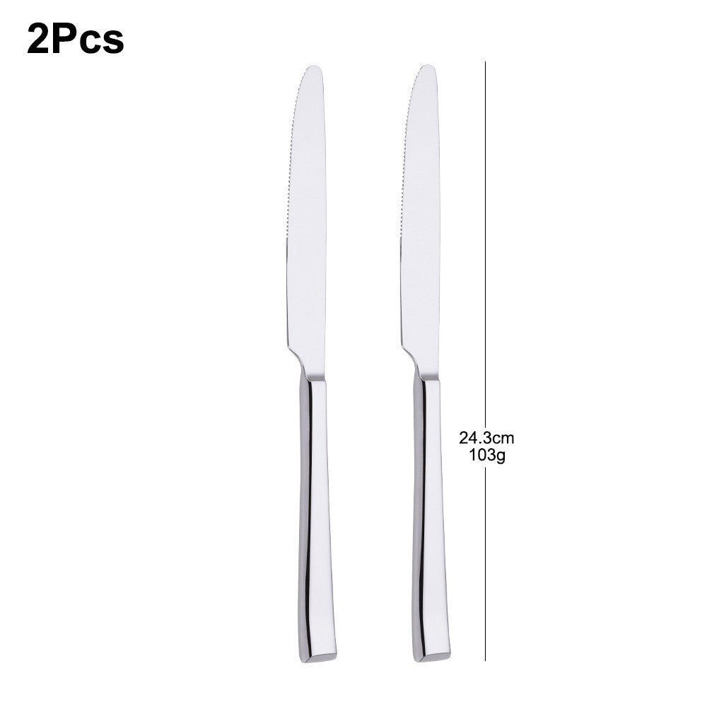 Faca de Jantar Dourada 2/4/6/12 Peças Conjunto de Facas Ocidentais Talheres Elegantes Prateados Louça Espelhada Aço Inoxidável 420 Facas de Mesa