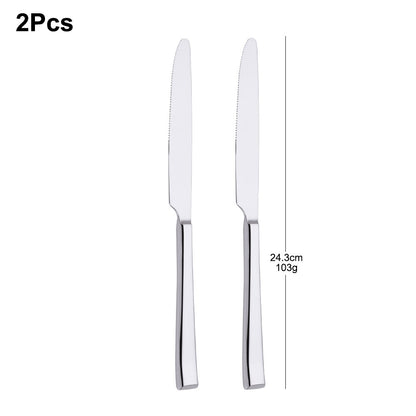 Faca de Jantar Dourada 2/4/6/12 Peças Conjunto de Facas Ocidentais Talheres Elegantes Prateados Louça Espelhada Aço Inoxidável 420 Facas de Mesa