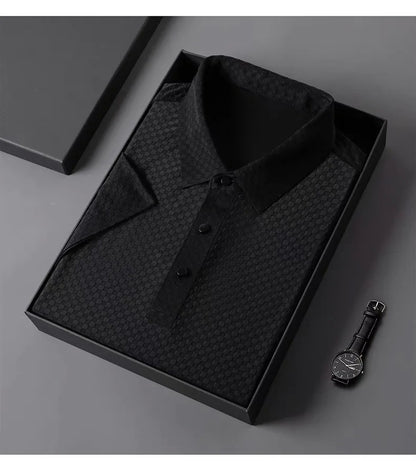 Men's Luxury and Fashionable Waffle Short Sleeve Polo Shirt, Lapel, Ice Silk, Breathable, Casual, Summer, 2024 New, High-End