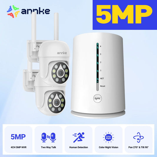 ANNKE 5MP Wireless Home Camera System 2PCS Cam Kit Security System Cameras PIR Human Detection 4CH Dual wifi Homebase