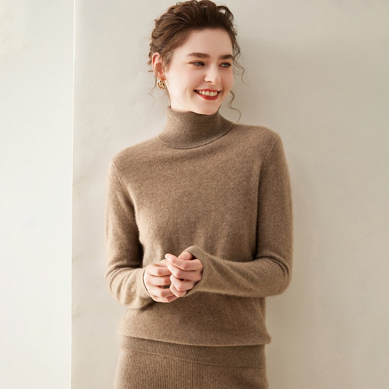Suéter de Cashmere Feminino Gola Alta Manga Comprida Pulôver de Malha 100% Cashmere Puro Suéter Básico Versão Coreana Top Feminino