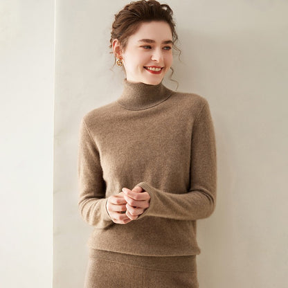 Suéter de Cashmere Feminino Gola Alta Manga Comprida Pulôver de Malha 100% Cashmere Puro Suéter Básico Versão Coreana Top Feminino