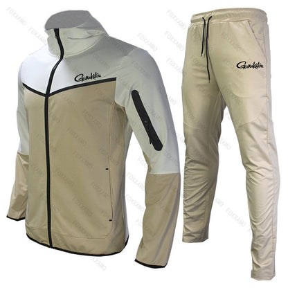 Gamakatsu Fishing Conjunto Completo Masculino Outono-Inverno com Capuz Jaqueta Esportiva Moletom Manga Longa Calças Justas Terno com Capuz