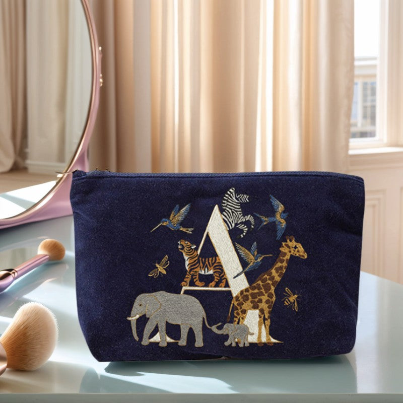 Cute Animal Letter Print Velvet Clutch Makeup Bag - Fashionable And Stylish Cosmetic Pouch for Women