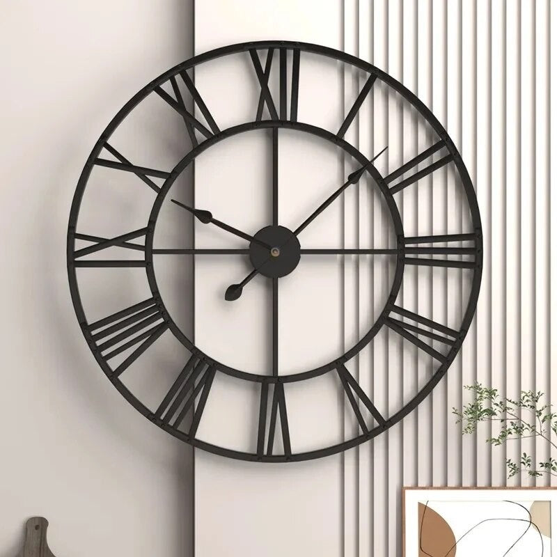 Modern 3D Large Wall Clocks Roman Numerals Retro Round Metal Iron Accurate Silent Nordic Hanging Ornament Living Room Decoration