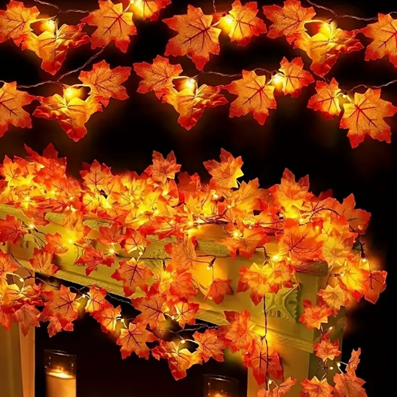 Fall Thanksgiving  Artificial Maple Leaf Leaves 10/20LED Light String Garland Home Party DIY Halloween Christmas Decoration 2025