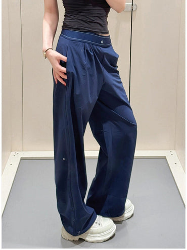 Calças retas femininas de secagem rápida calças de moletom de perna larga preto azul sólido fitness yoga esportes corredores