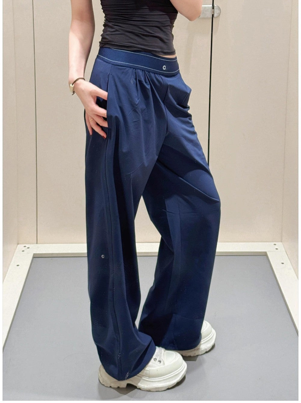 Calças retas femininas de secagem rápida calças de moletom de perna larga preto azul sólido fitness yoga esportes corredores