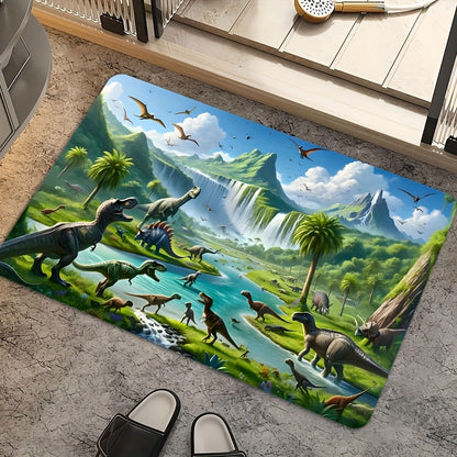 Dinosaur World doormat - A vibrant prehistoric scene in children's rooms, perfect for home decor and dinosaur enthusiasts
