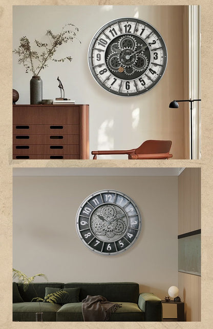 46cm Real Moving Gears Wall Clock Large Industrial Steam Punk Roman Numeral Wall Clock Living Room Home Decoration Quartz Clock