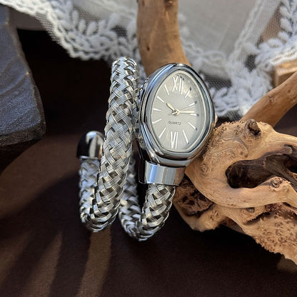 1 Piece Ladies Fashion Quartz Watch Hollow out Steel Band Snake Head Design Unique Personality Trendy Circle Watch