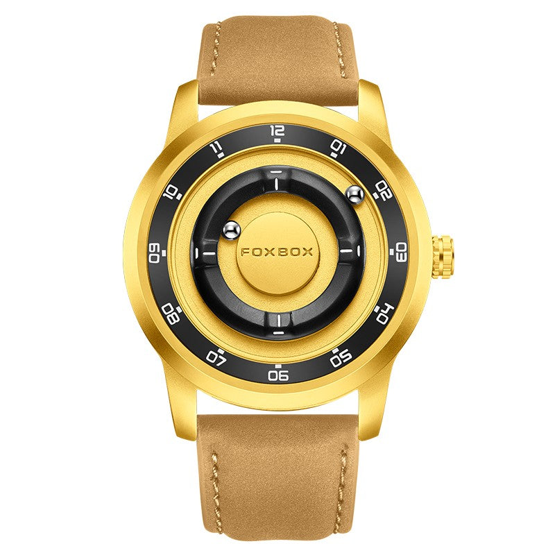 FOXBOX Fashion Unique Dial Man Watch Leather Casual Sports Srolling Bead Magnetic Force Waterproof Quartz Watches for Men Clocks