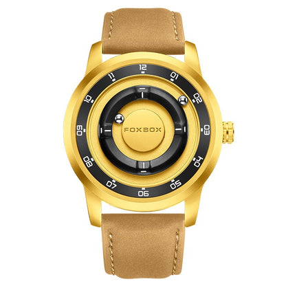 FOXBOX Fashion Unique Dial Man Watch Leather Casual Sports Srolling Bead Magnetic Force Waterproof Quartz Watches for Men Clocks