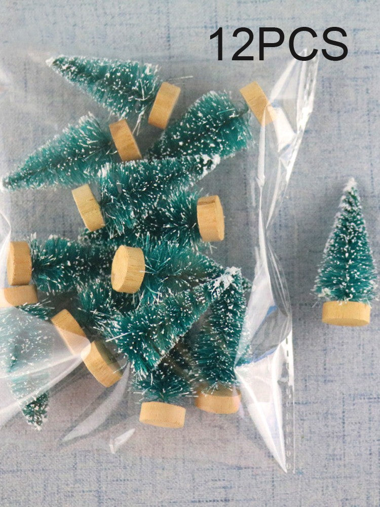12Pcs Mini Christmas Tree DIY Ornament Artificial Pine Sisal Snow Landscape Xmas Trees Decoration Tabletop Navidad Decor Gifts