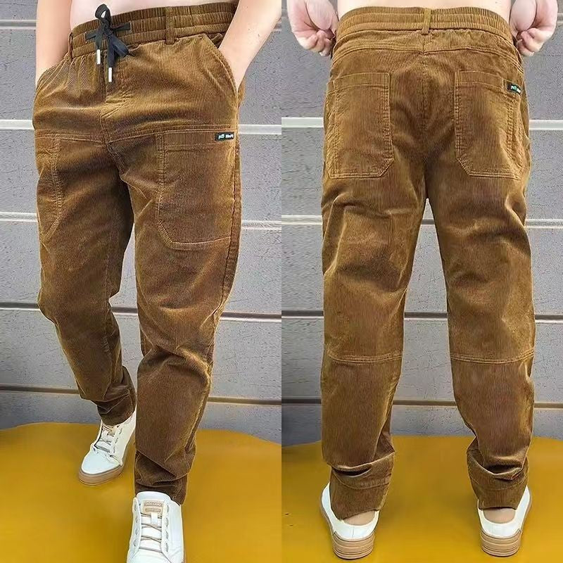 Calças Casuais Masculinas de Veludo Cotelê para Escritório Outono Inverno Negócios Calças Masculinas Algodão Harajuku Moda Poliéster Original Quente Clássico