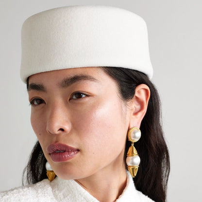 Vintage Hard Top Flat Fedoras Hats Women 100% Wool Felt Berets Hat Wedding Fascinator Caps Wedding Cocktail Party Pillbox Hat